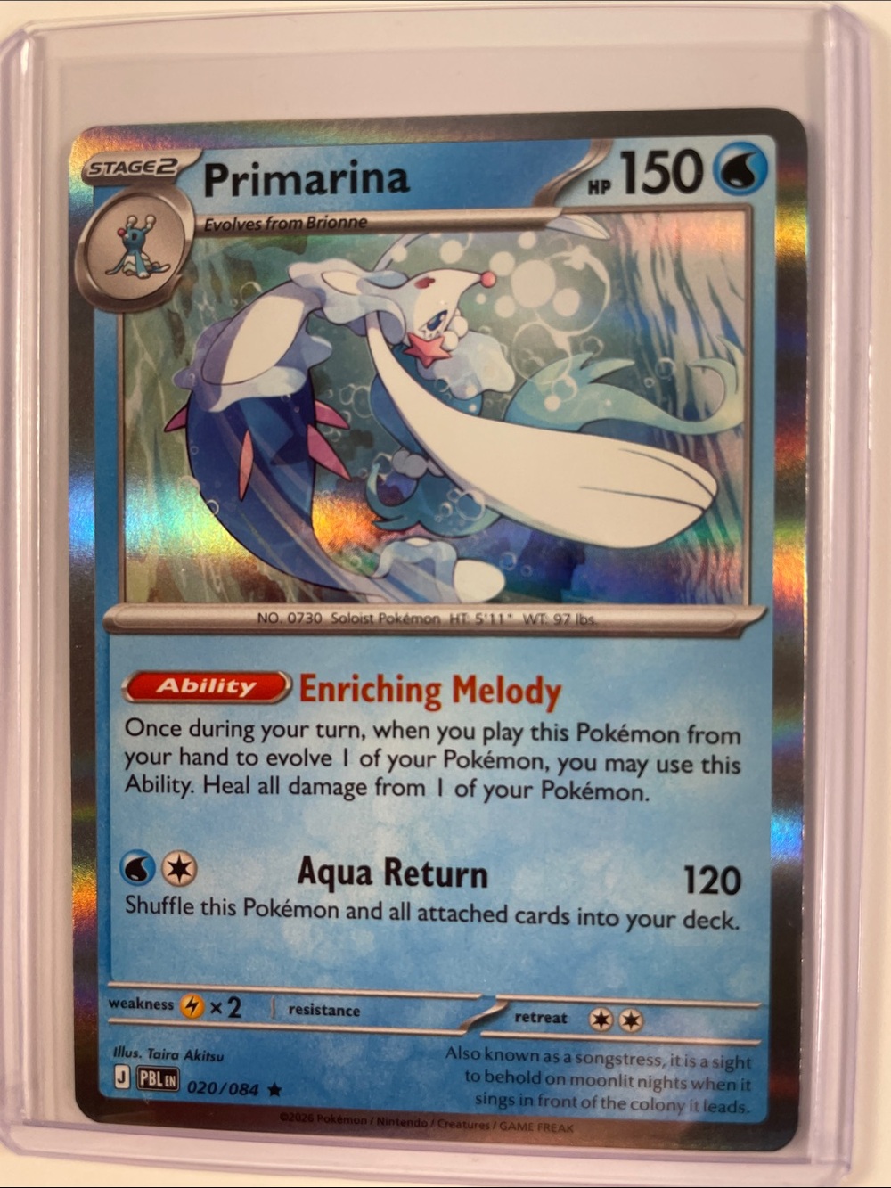 Pokemon Primarina Holographic Blue Water Card
